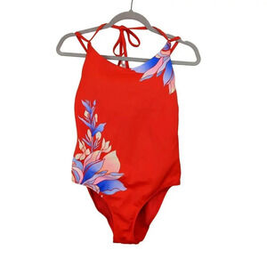 Athleta Tropical Floral One Piece Swimsuit Orange Size Small
